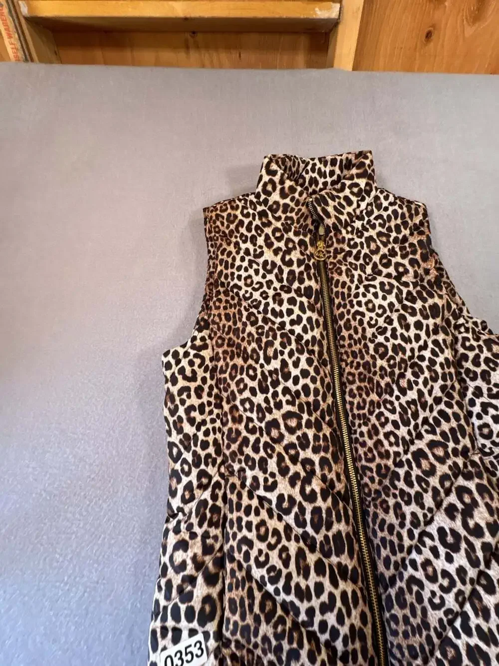 Michael Kors Women's Leopard Print Quilted Puffer Vest with Logo Zipper Pull